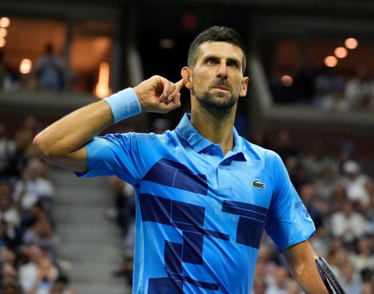 Novak Djokovic gestures to the crowd during the 2024 US Open.